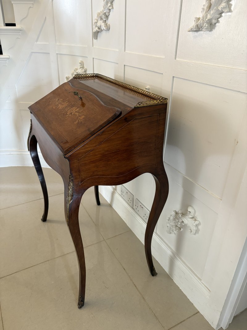 Antique Victorian French Quality Rosewood Marquetry Inlaid Bureau - Image 7